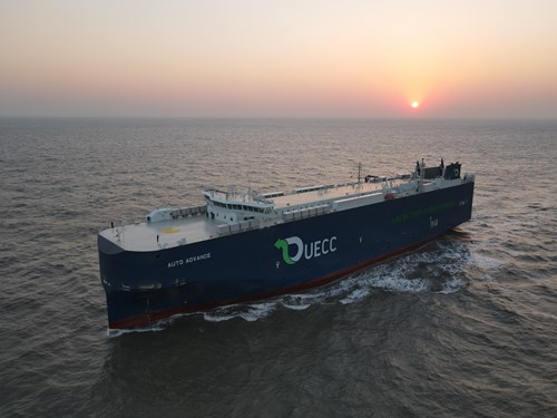 World’s first dual-fuel LNG battery hybrid PCTC to start trading. Image: UECC